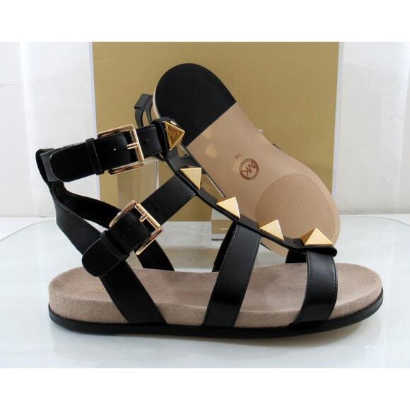 Michael Kors Wren Gladiator Studded Flat Sandals Black Leather Size 6.5 - Picture 7 of 7
